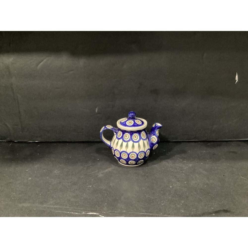 Polish Pottery Peacock Teapot Boleslawiec Poland Handmade 2 Piece